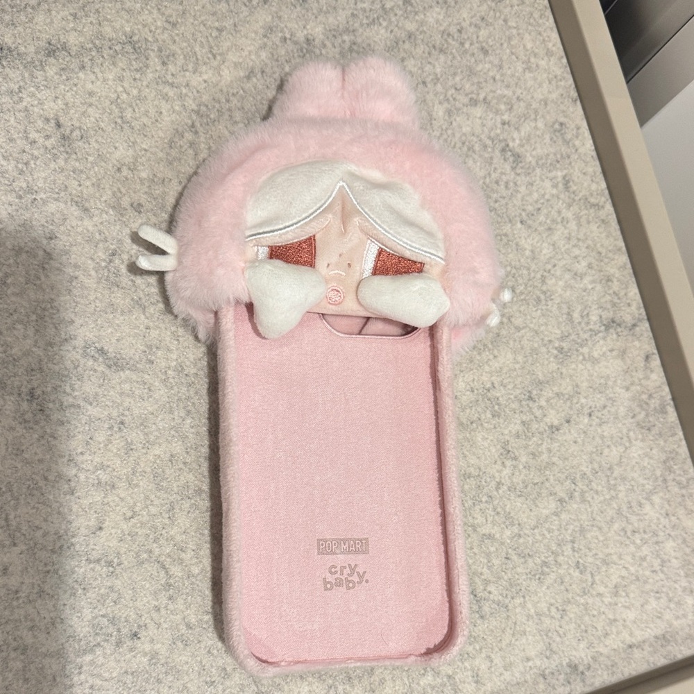 RARE iPhone 15 Pro Max Cry Baby Pink Plush Phone Case POPMART